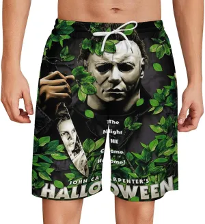 Men's Beach Pants Halloween Michael Myers Summer Board Shorts with Pockets Beach Shorts Bathing Suits for Men