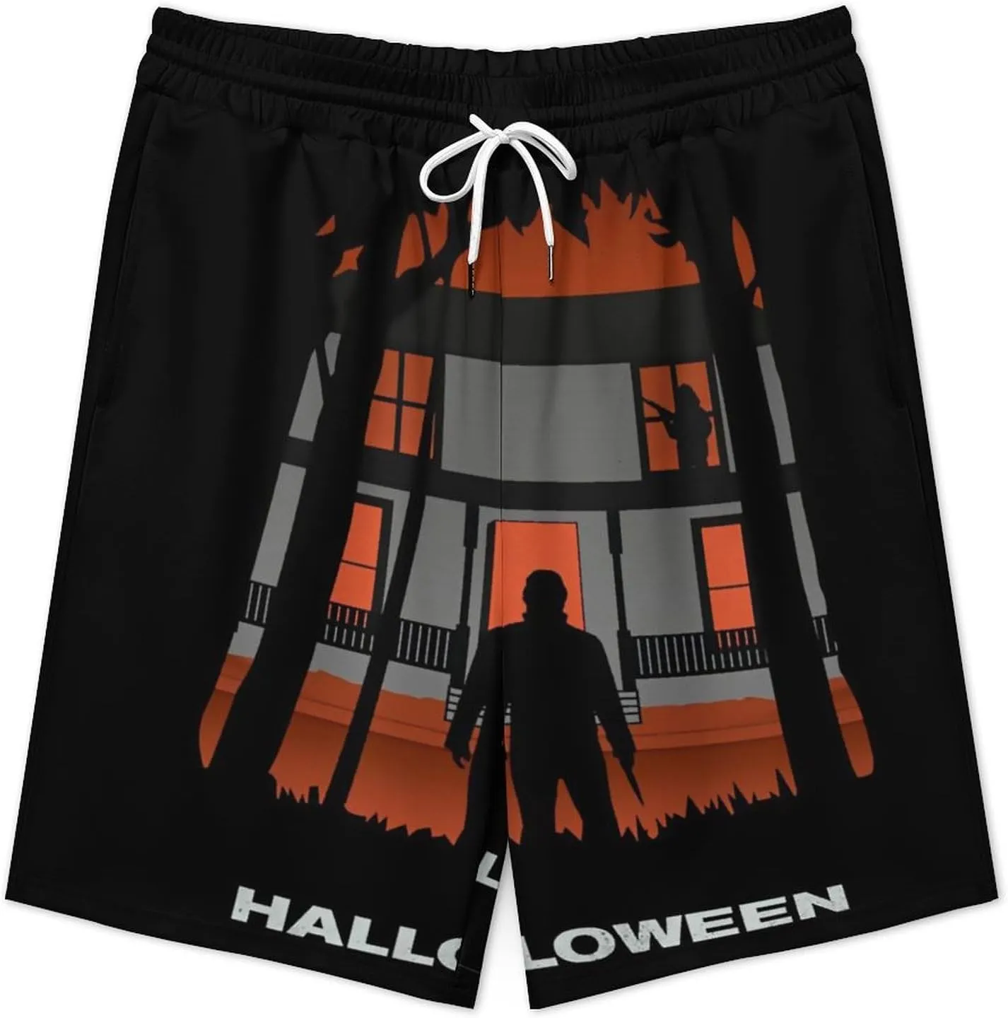 Men's Beach Pants Halloween Michael Myers Summer Board Shorts with Pockets Beach Shorts Bathing Suits for Men