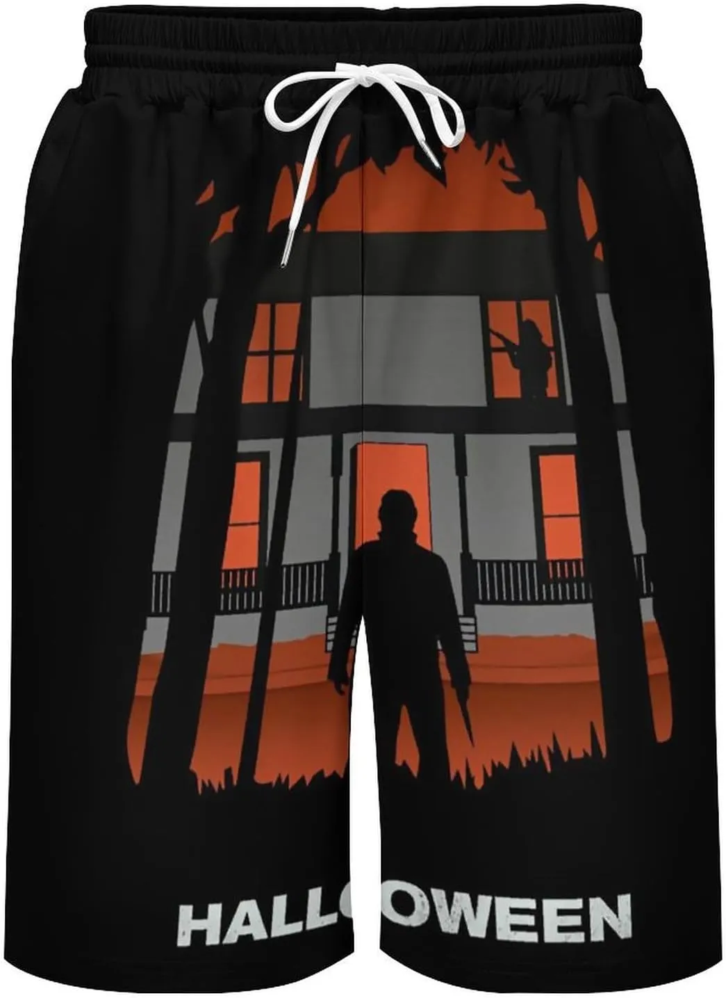 Men's Beach Pants Halloween Michael Myers Summer Board Shorts with Pockets Beach Shorts Bathing Suits for Men