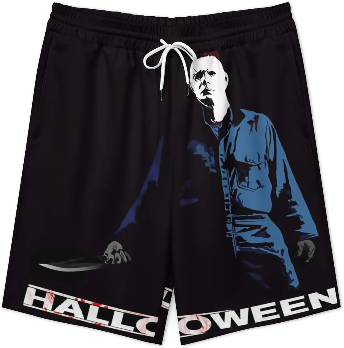 Men's Beach Pants Halloween Michael Myers Summer Board Shorts with Pockets Beach Shorts Bathing Suits for Men