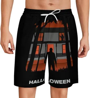 Men's Beach Pants Halloween Michael Myers Summer Board Shorts with Pockets Beach Shorts Bathing Suits for Men