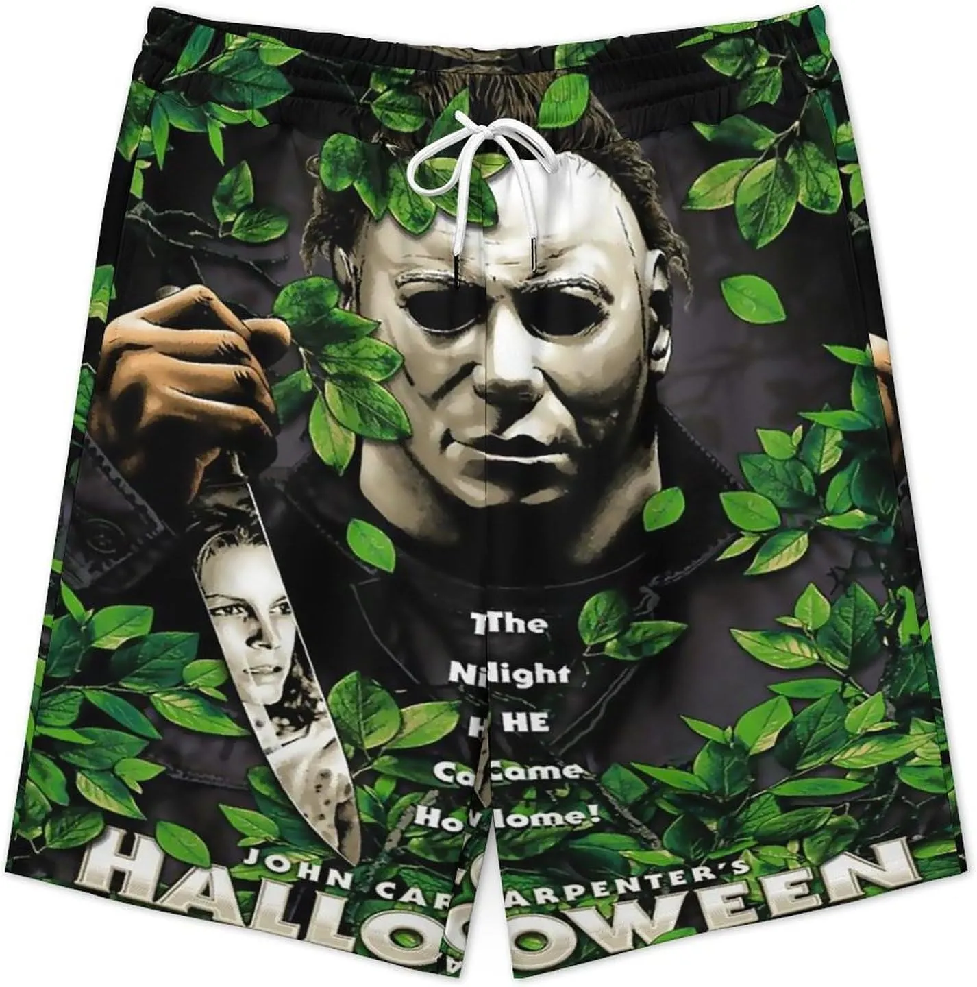Men's Beach Pants Halloween Michael Myers Summer Board Shorts with Pockets Beach Shorts Bathing Suits for Men