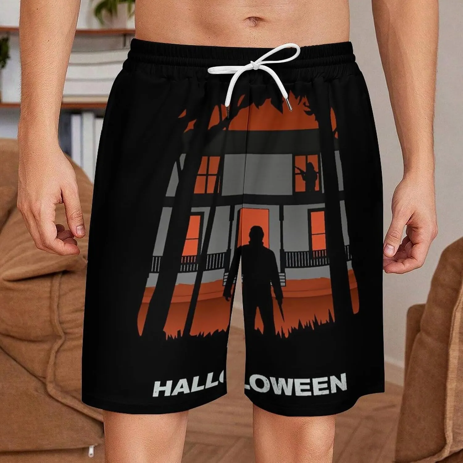 Men's Beach Pants Halloween Michael Myers Summer Board Shorts with Pockets Beach Shorts Bathing Suits for Men