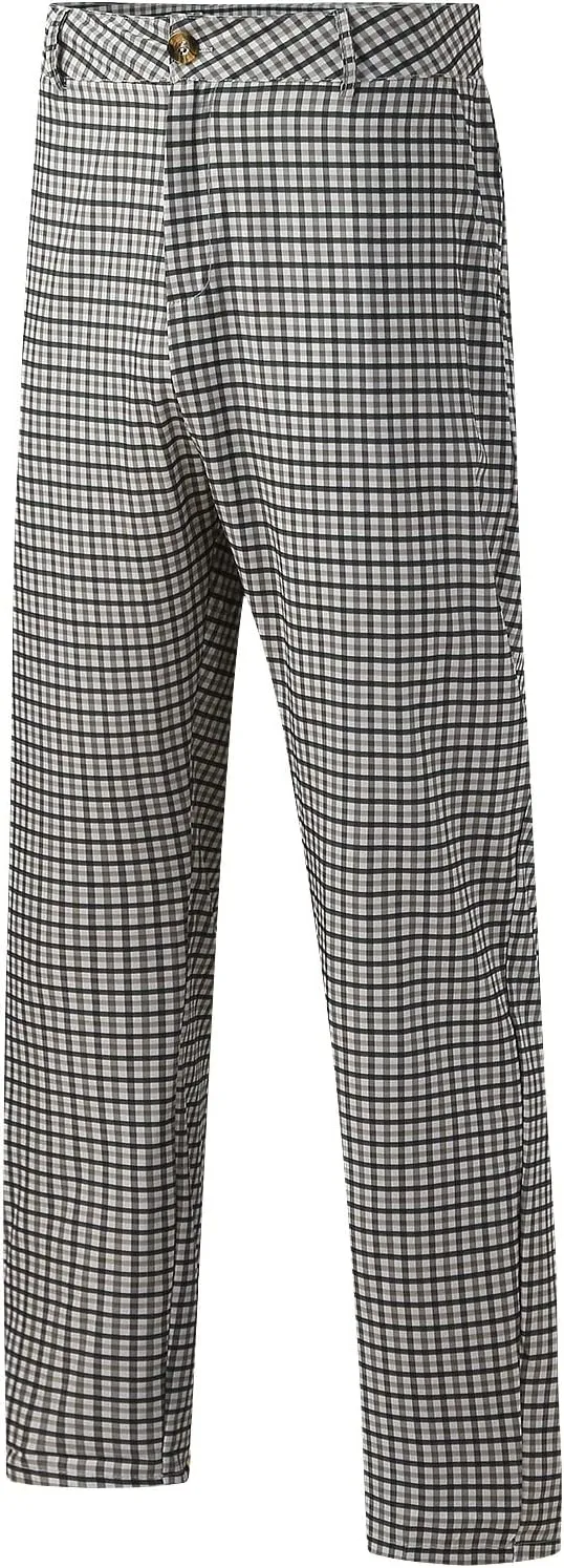 Mens Fashion Plaid Stretch Dress Pants Business Straight Leg Slim Fit Flat-Front Chino Pant Checkered Work Suit Pants