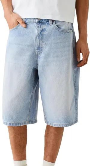 Mens Loose Denim Shorts Baggy Casual Wide Leg Mid Jean Jorts Zipper Hip Hop Shorts with Pockets Streetwear