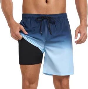 Mens Swim Trunks with Compression Liner 7 Inch Swim Shorts 2 in 1 Quick Dry Board Shorts Beach Wear