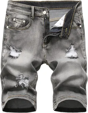 Men's Vintage Moto Biker Jeans Shorts Ripped Distressed Denim Shorts Slim Fit Summer Casual Straight Short Jeans Pant