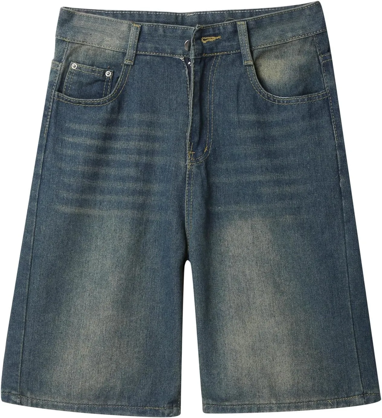 Men's Wide Leg Y2K Hip Hop Mid Jean Shorts Baggy Denim Shorts with Pockets Aesthetic Pants Streetwear Clothes
