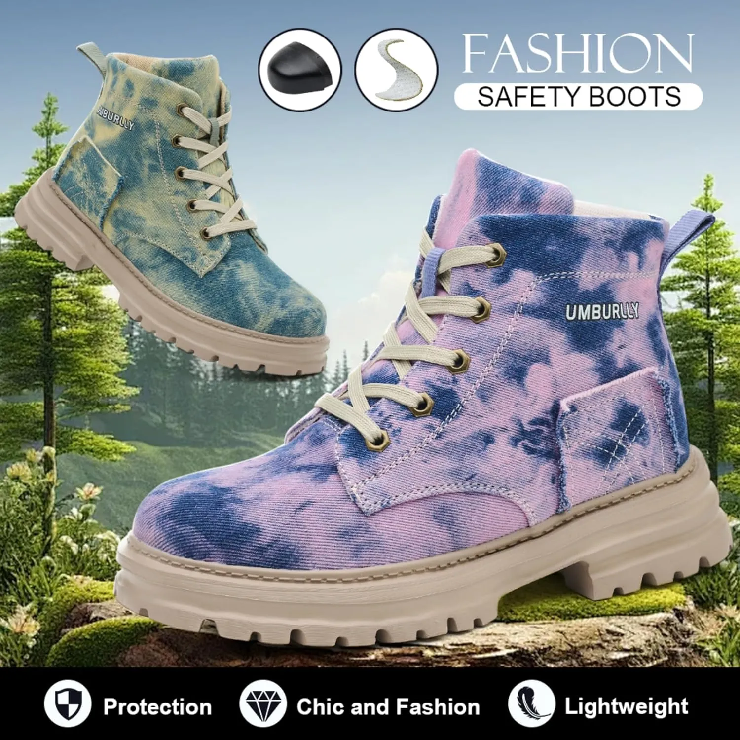 Micoklinlin Steel Toe Shoes for Women Camouflage Work Safety Boots Lightweight Smash and Puncture Resistant Canvas Sneakers
