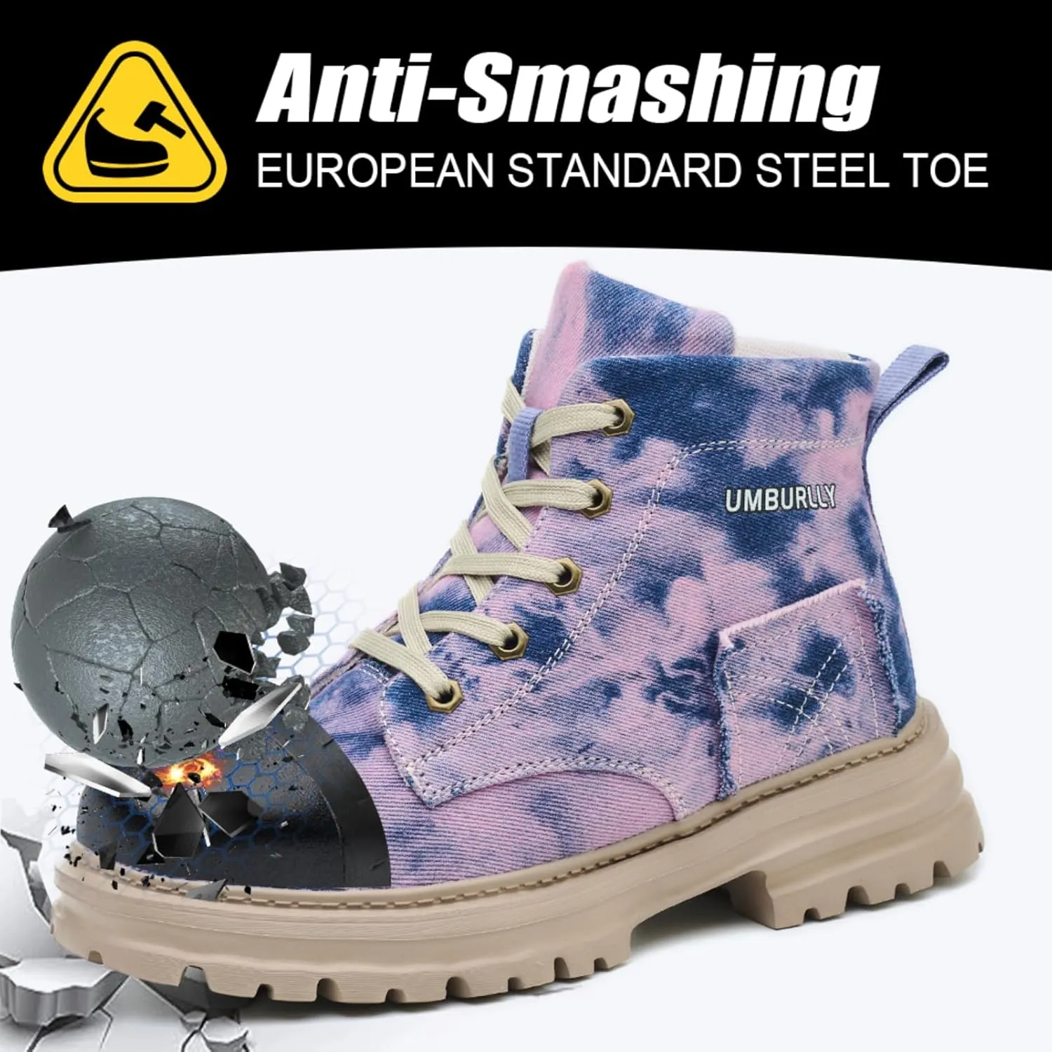 Micoklinlin Steel Toe Shoes for Women Camouflage Work Safety Boots Lightweight Smash and Puncture Resistant Canvas Sneakers