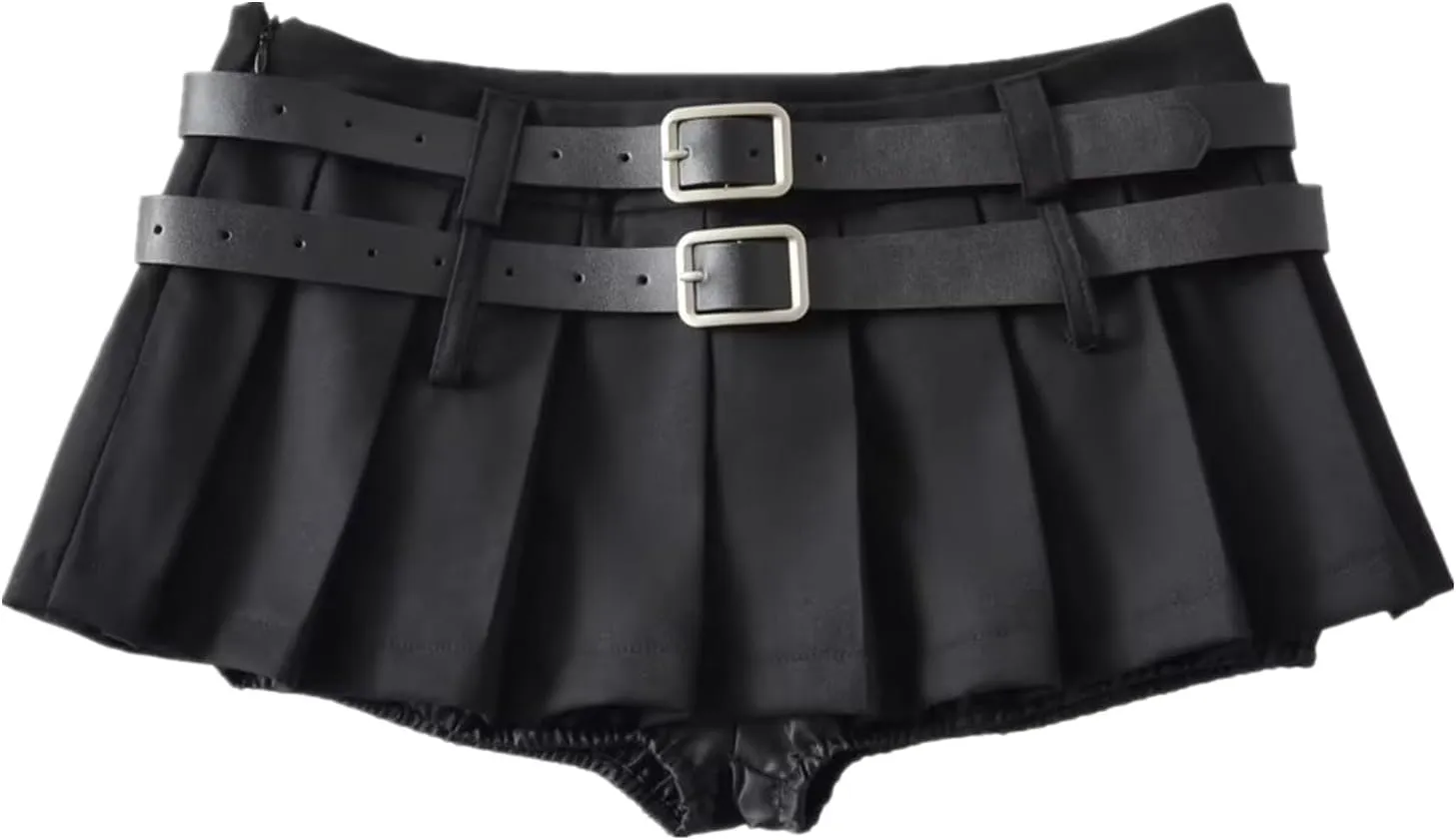 Mini Pleated Skirts for Women, Y2K High Waist Stretchy Tennis Skater A-Line Short Skirt with Shorts Underneath. Black