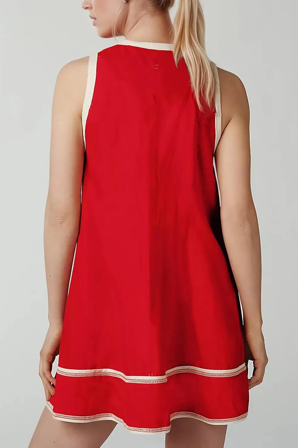 MISSACTIVER Women Zipper Front Sleeveless Mini Dress Summer Contrast Trim A Line Tank Short Dresses with Pockets