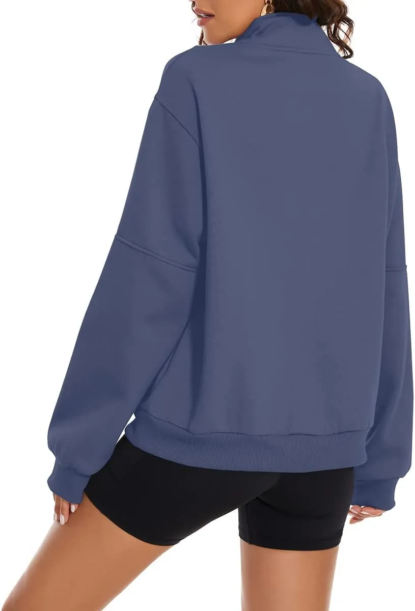 MISSACTIVER Womens Oversized Half Zip Sweatshirt Quarter 1/4 Zipper Long Sleeve Drop Shoulder Pocket Pullover Jacket Tops