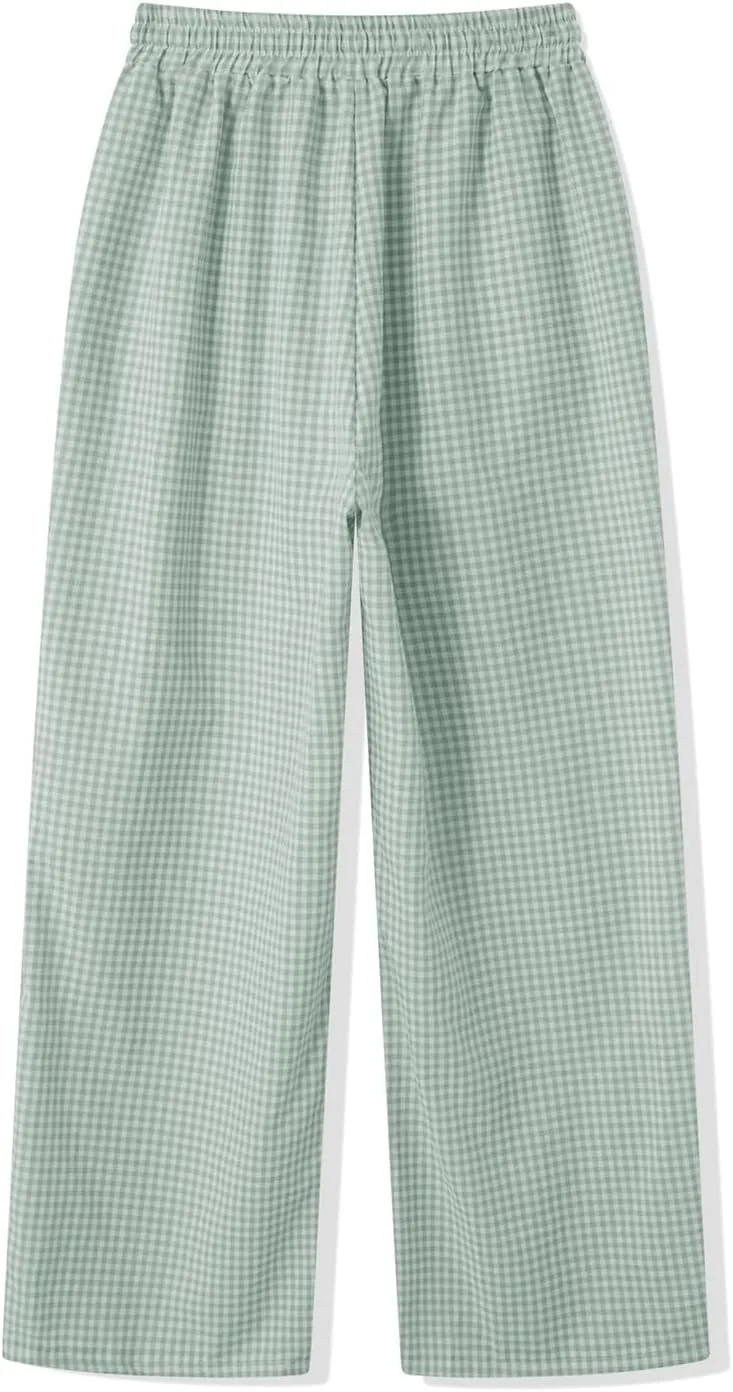 Muineobuka Women Y2k Striped Pajama Pants Wide Leg Stripes Plaid Lounge Pants High Waist Striped Pj Pants Trousers