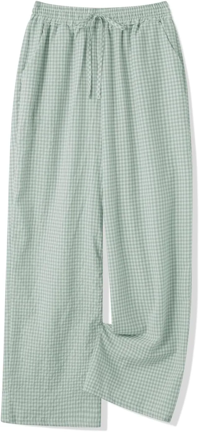 Muineobuka Women Y2k Striped Pajama Pants Wide Leg Stripes Plaid Lounge Pants High Waist Striped Pj Pants Trousers
