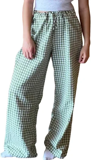 Muineobuka Women Y2k Striped Pajama Pants Wide Leg Stripes Plaid Lounge Pants High Waist Striped Pj Pants Trousers