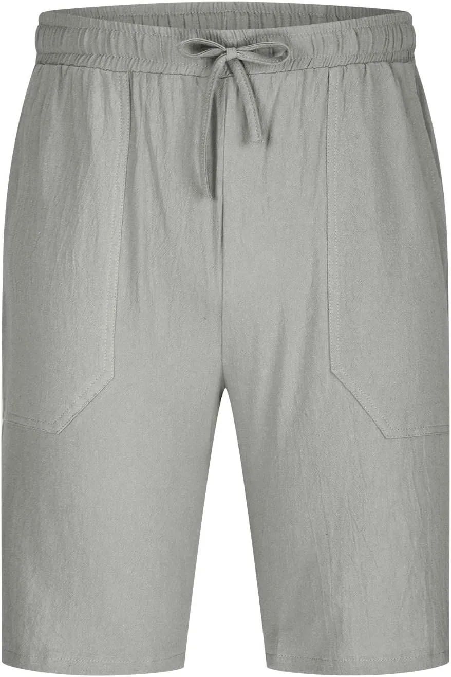 Muscularfit Men's Big & Tall Casual Drawstring Cotton Linen Shorts with Pockets - Regular Fit Stretch Work & Beach Shorts