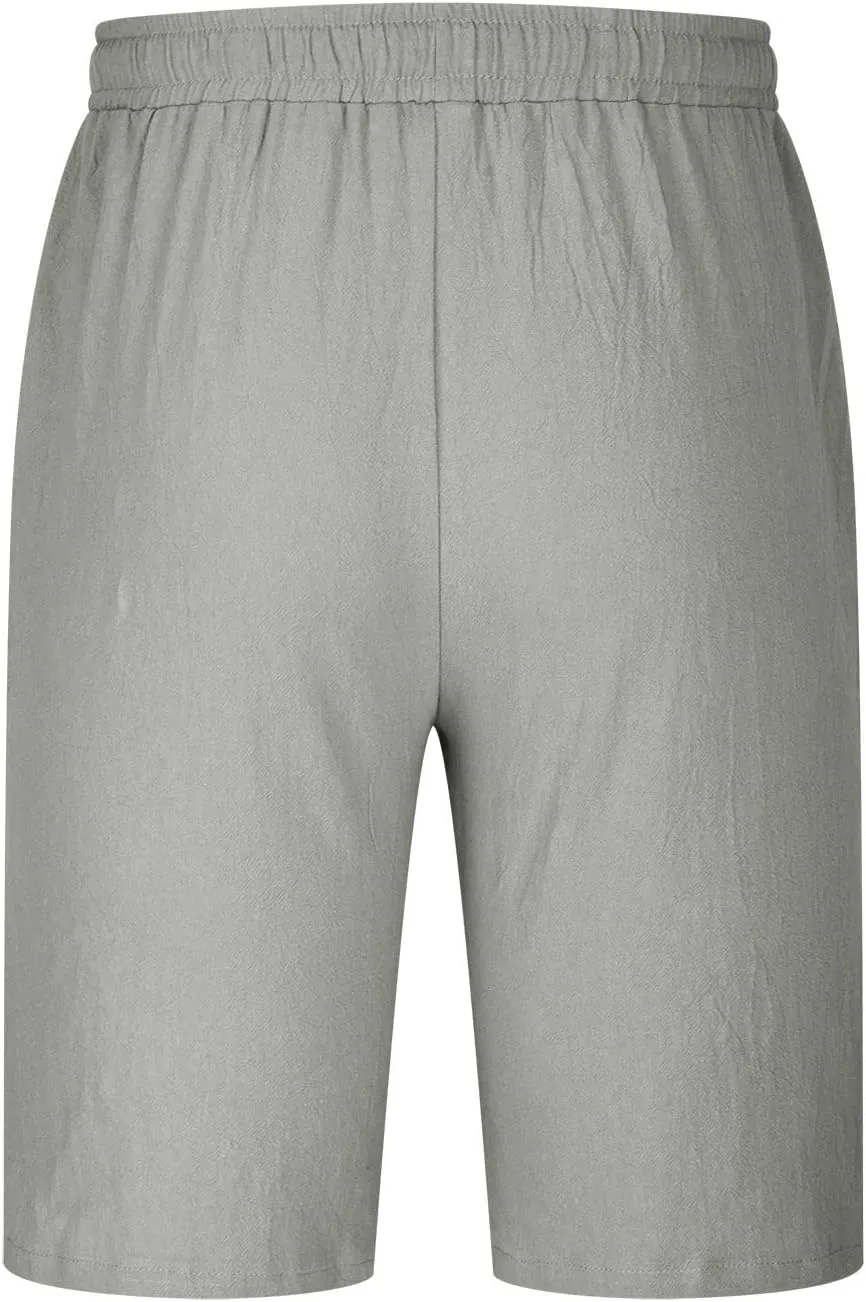 Muscularfit Men's Big & Tall Casual Drawstring Cotton Linen Shorts with Pockets - Regular Fit Stretch Work & Beach Shorts