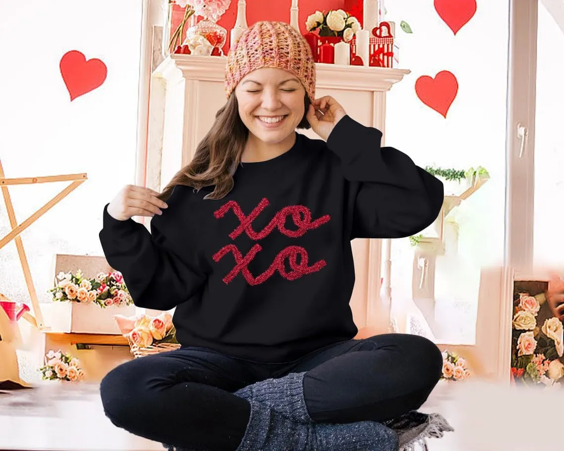 MYHALF Valentines Sweatshirt Women Valentine Shirts: Oversized Embroidered Crewneck Tops Holiday Long Sleeve Outfits