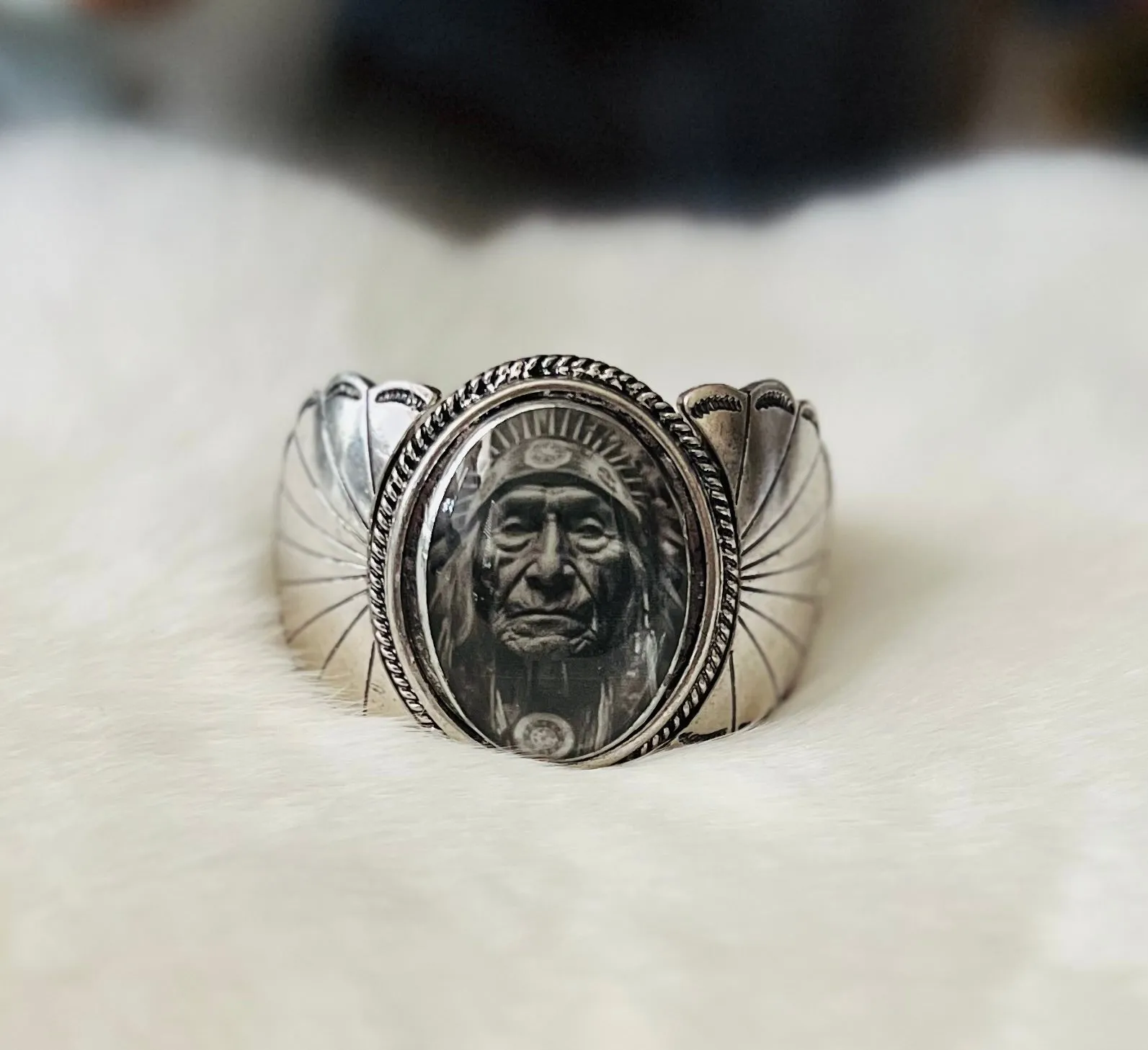 Native Inspired Stretchy Cuff with Indian Chief - RESTOCK