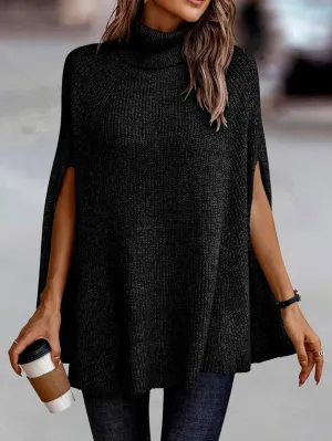 Neeno Turtleneck Cloak Sleeve Sweater (Color : Black, Size : Medium)