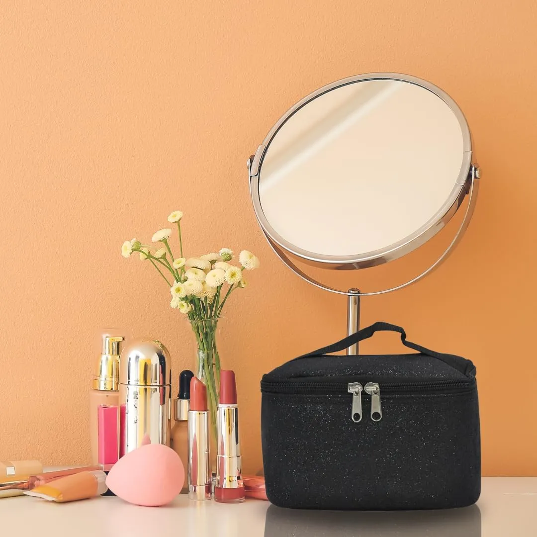 NGIL Travel Cosmetic Bag Makeup Bag Organizer for Women and Girls (Black Glitter)