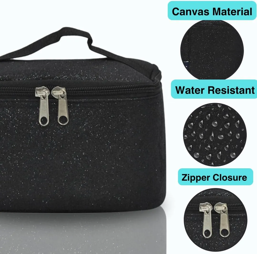 NGIL Travel Cosmetic Bag Makeup Bag Organizer for Women and Girls (Black Glitter)