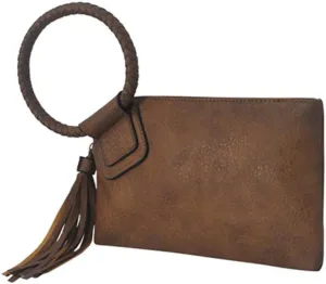 NGIL Women's Faux Leather Mini Wristlet Purse With Fringe Tassel, Wristlet Wallet Women's Handbag