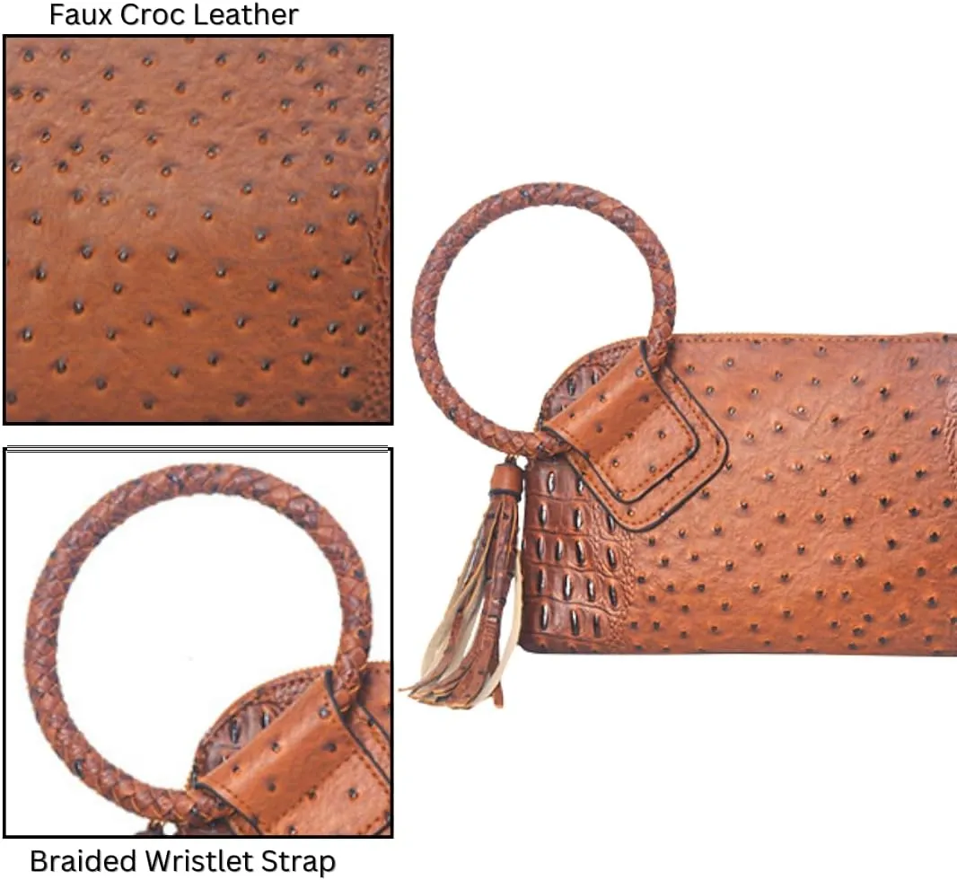 NGIL Women's Faux Leather Mini Wristlet Purse With Fringe Tassel, Wristlet Wallet Women's Handbag