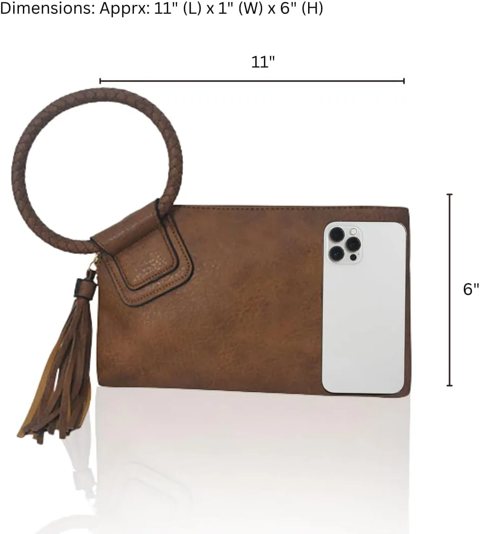 NGIL Women's Faux Leather Mini Wristlet Purse With Fringe Tassel, Wristlet Wallet Women's Handbag