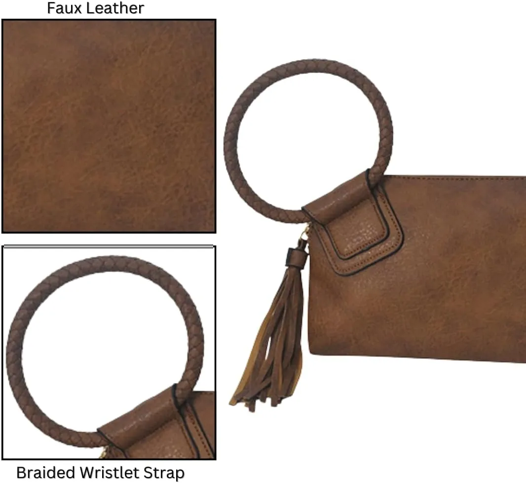 NGIL Women's Faux Leather Mini Wristlet Purse With Fringe Tassel, Wristlet Wallet Women's Handbag