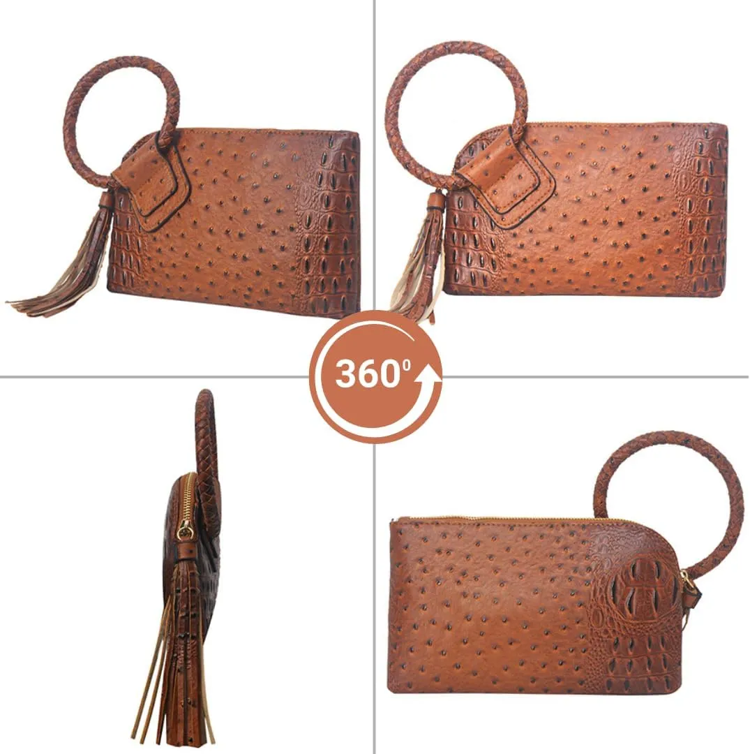 NGIL Women's Faux Leather Mini Wristlet Purse With Fringe Tassel, Wristlet Wallet Women's Handbag