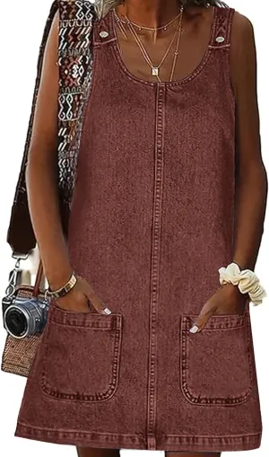 Overall Dress for Women Denim Dress Denim Overall Round Neck Skirtall Jean Dress Denim Jumper Dress Pinafore