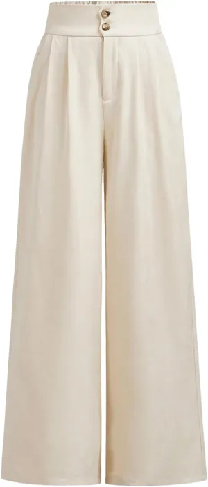 OYOANGLE Girl's Button Down Elastic High Waist Wide Leg Pants Casual Solid Trousers with Pockets