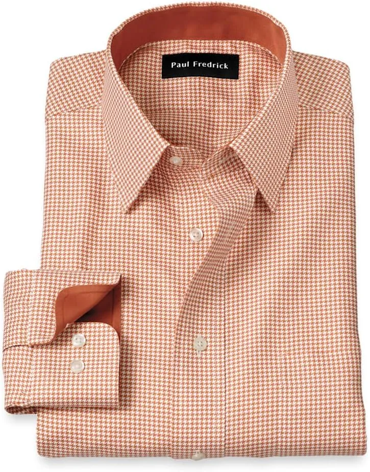 Paul Fredrick Men's Slim Fit Non-Iron Cotton Houndstooth Dress Shirt