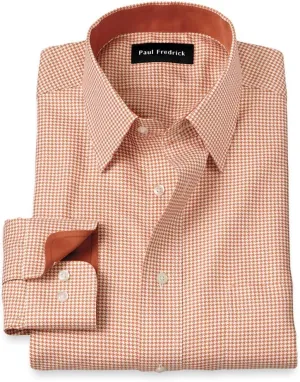 Paul Fredrick Men's Slim Fit Non-Iron Cotton Houndstooth Dress Shirt