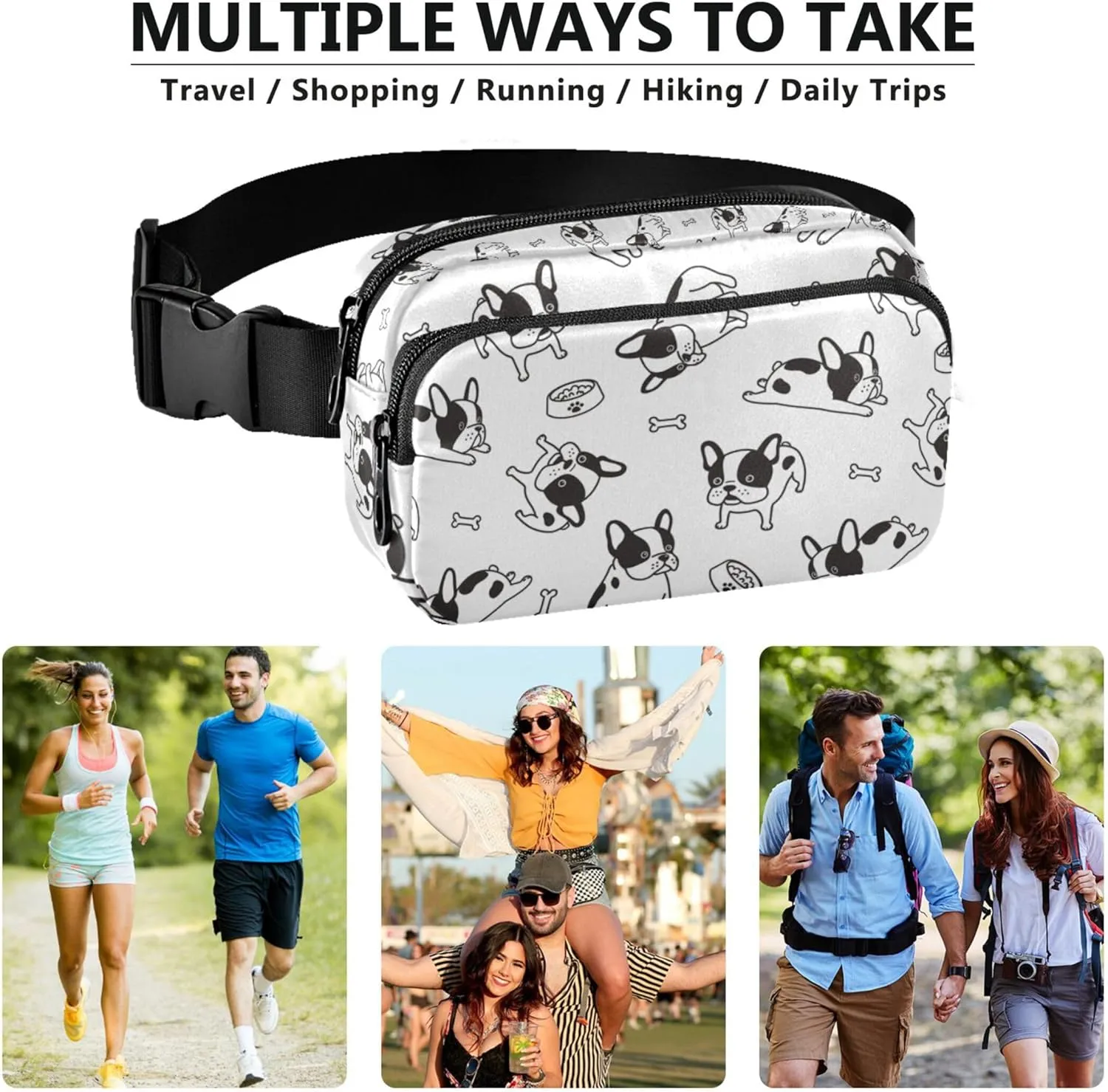 Personalized Cute Bulldog Women Fanny Pack Bright Color Hip Pouch Belt Bag Waterproof Waist Pouch for Women