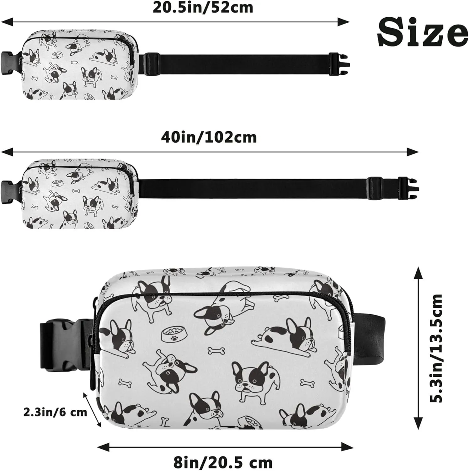 Personalized Cute Bulldog Women Fanny Pack Bright Color Hip Pouch Belt Bag Waterproof Waist Pouch for Women