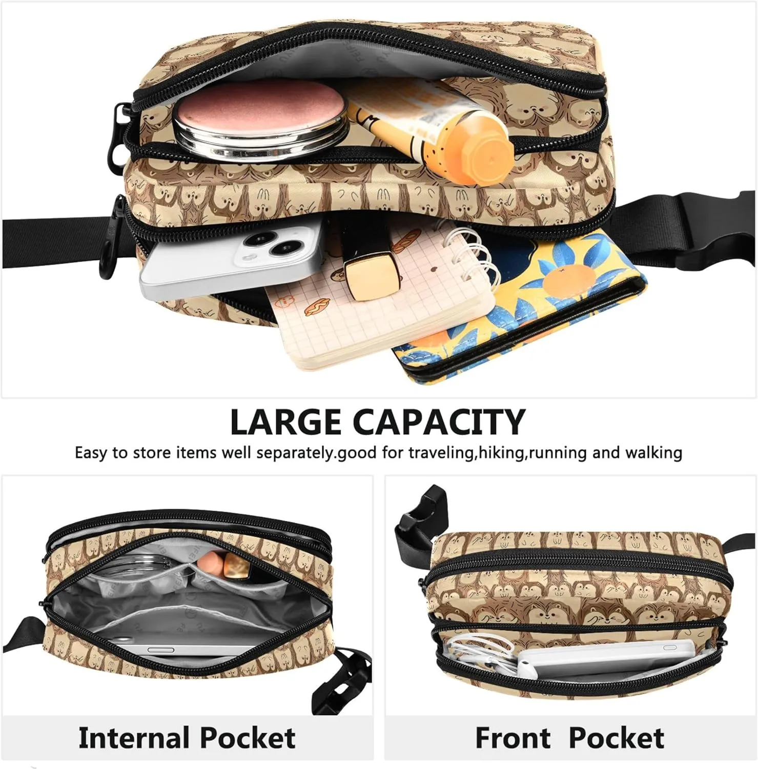 Personalized Cute Hedgehog Waterproof Women Fanny Packs Belt Bag Hip Pack Bright Waist Purse for Women