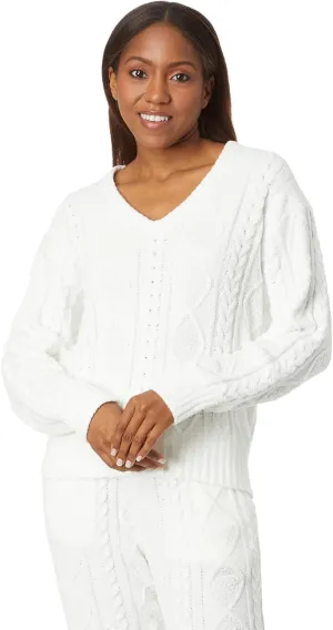 PJ Salvage Women's Loungewear Cable Crew Lounge Long Sleeve Top