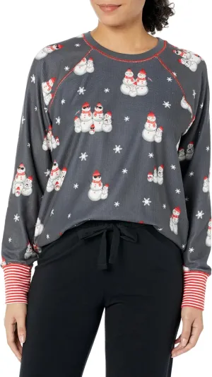 PJ Salvage Women's Loungewear Chillin with My Snowmies Long Sleeve Top