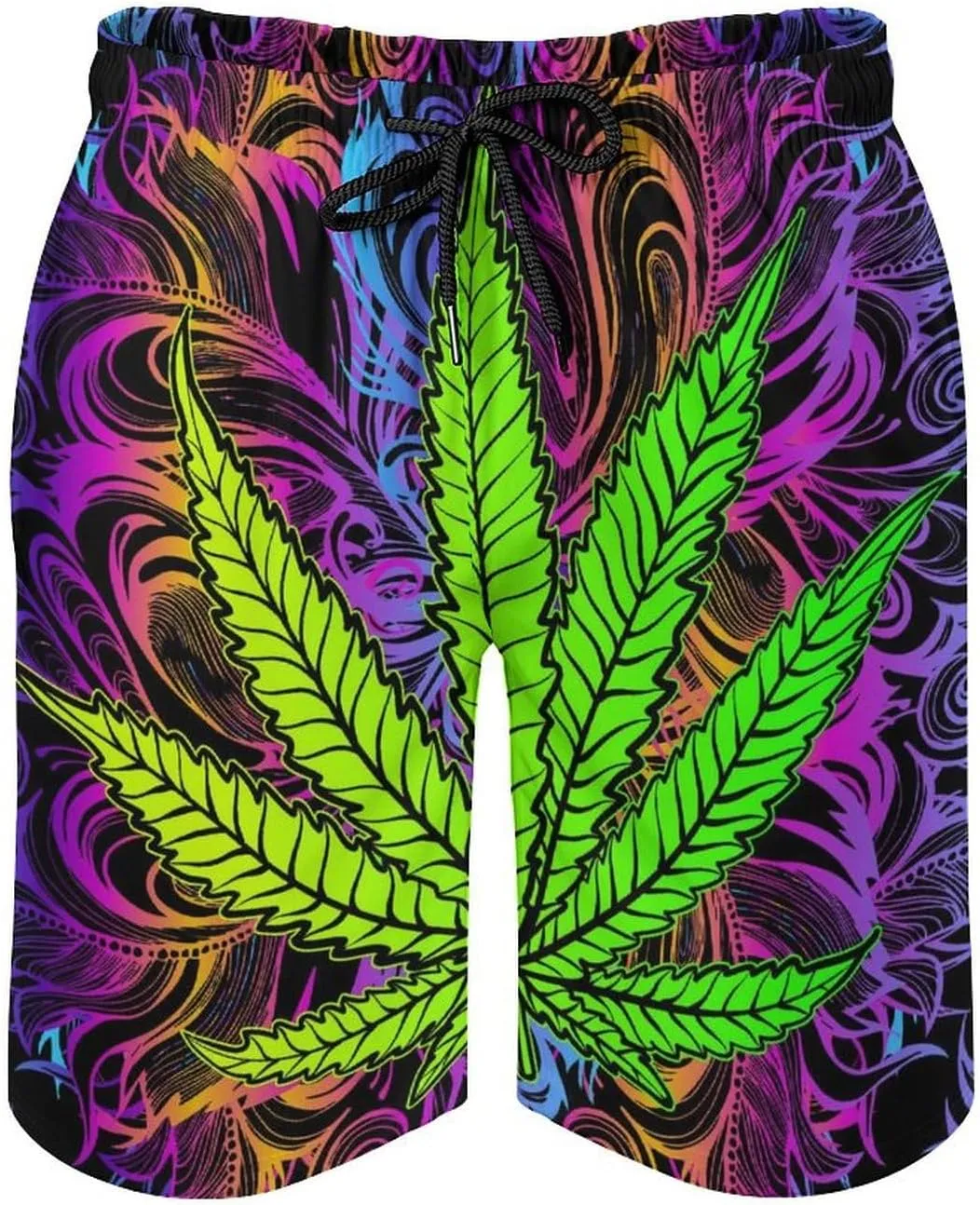 Psychedelic Weed Leaf Men's Swim Trunks Quick Dry Bathing Suit Swimming Shorts Beach Swimwear