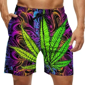 Psychedelic Weed Leaf Men's Swim Trunks Quick Dry Bathing Suit Swimming Shorts Beach Swimwear