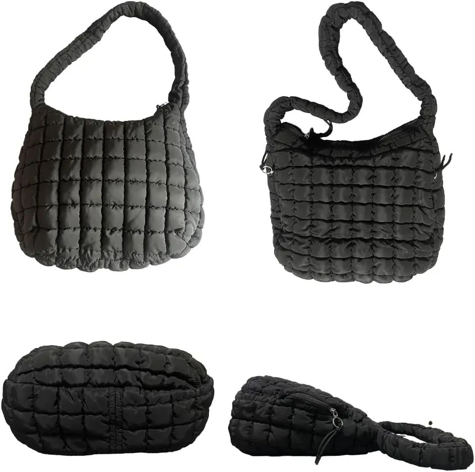 Puffy Bubble Tote Bag,Puffer Quilted Shoulder Bag for Women with Multiple Zippered Pockets, Trendy Crossbody Hobo Bag