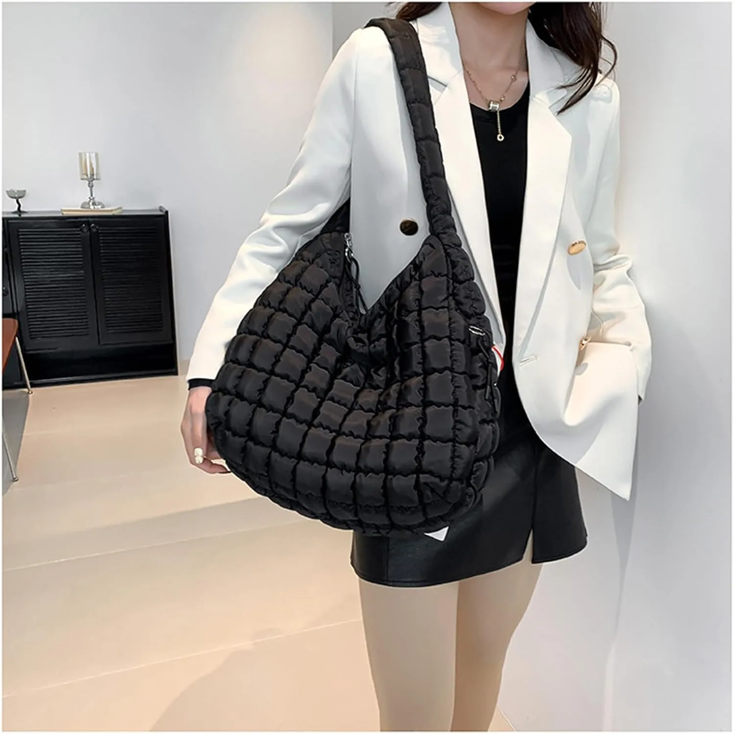 Puffy Bubble Tote Bag,Puffer Quilted Shoulder Bag for Women with Multiple Zippered Pockets, Trendy Crossbody Hobo Bag
