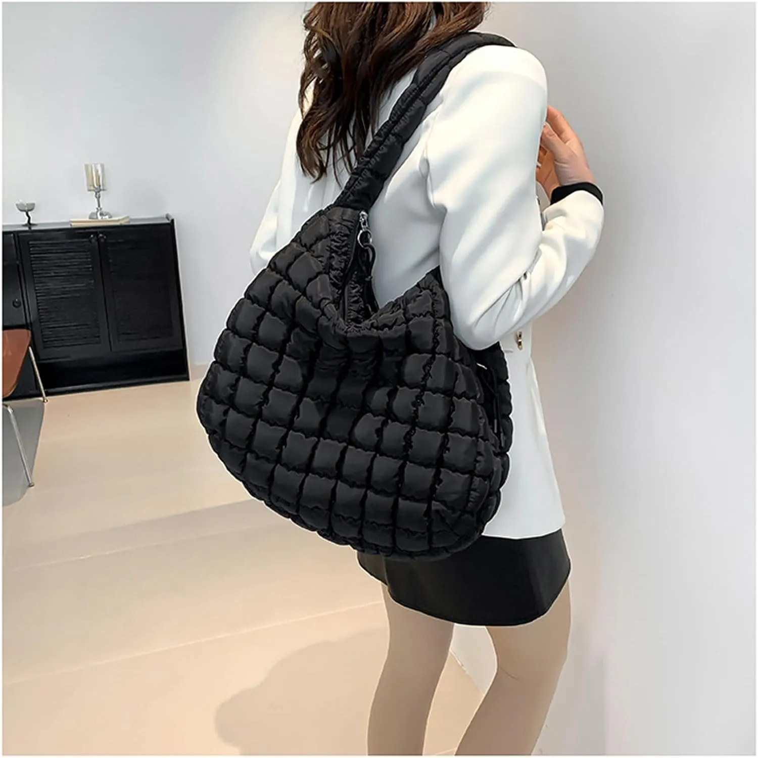 Puffy Bubble Tote Bag,Puffer Quilted Shoulder Bag for Women with Multiple Zippered Pockets, Trendy Crossbody Hobo Bag