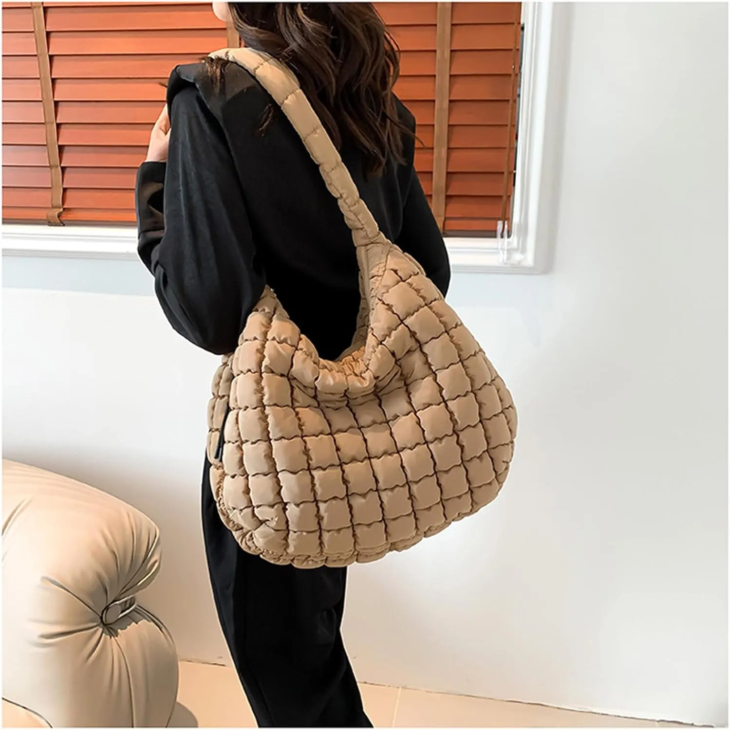 Puffy Bubble Tote Bag,Puffer Quilted Shoulder Bag for Women with Multiple Zippered Pockets, Trendy Crossbody Hobo Bag