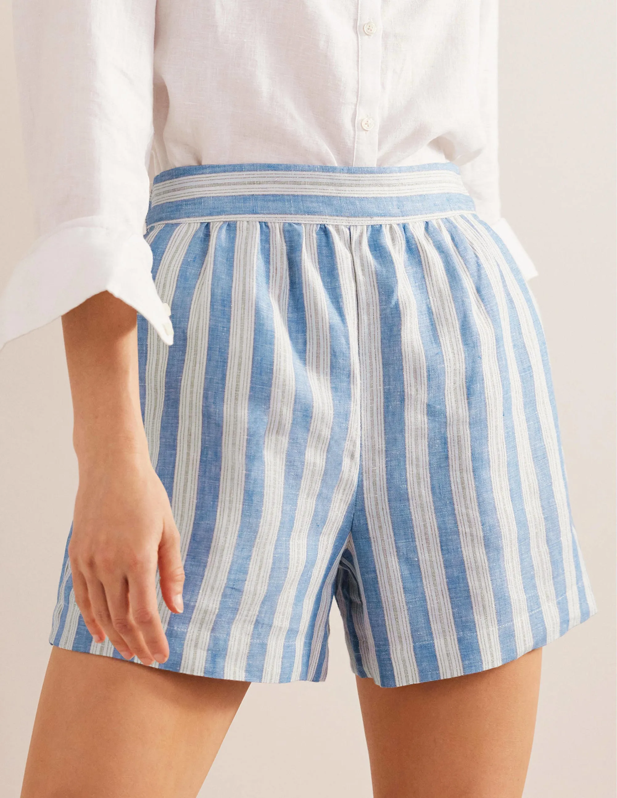 Pull-on Linen Shorts-Porcelain Blue, Sparkle Stripe
