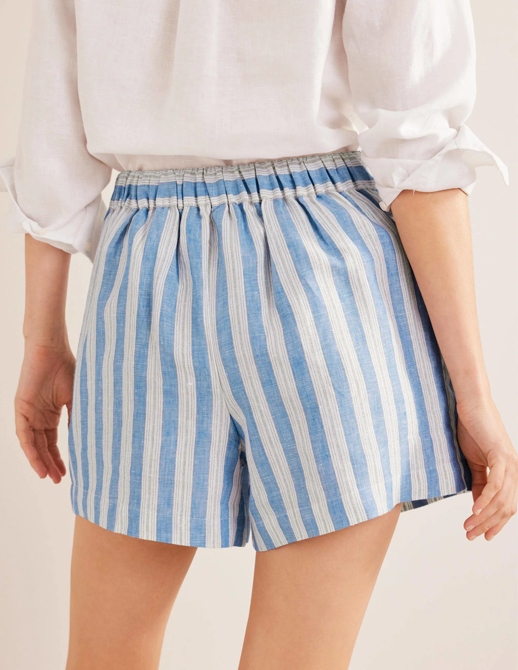 Pull-on Linen Shorts-Porcelain Blue, Sparkle Stripe