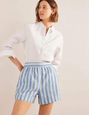 Pull-on Linen Shorts-Porcelain Blue, Sparkle Stripe